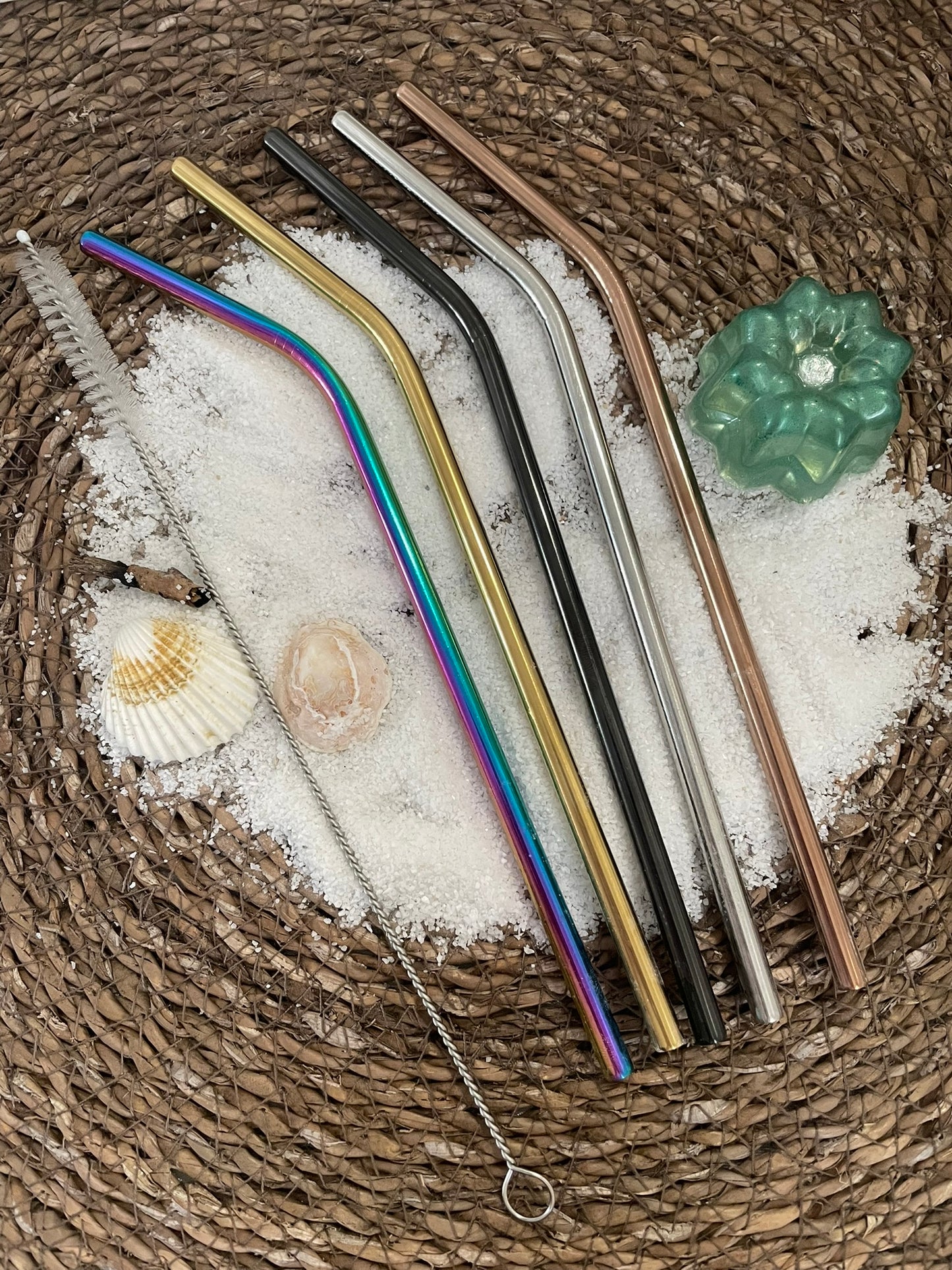 5 Pailles Acier Inoxydable - Multicolores Courbées