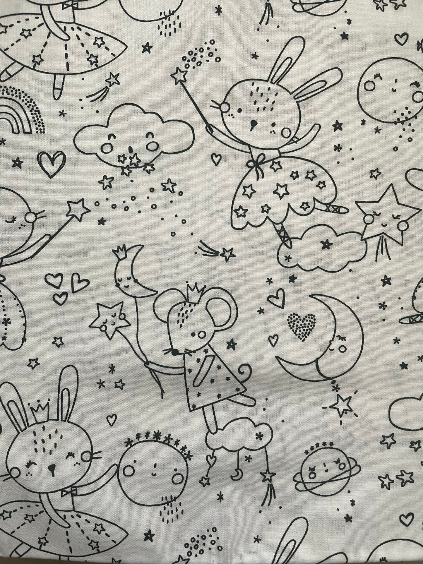 Tissu à colorier coton - Fées des Etoiles Lapinous